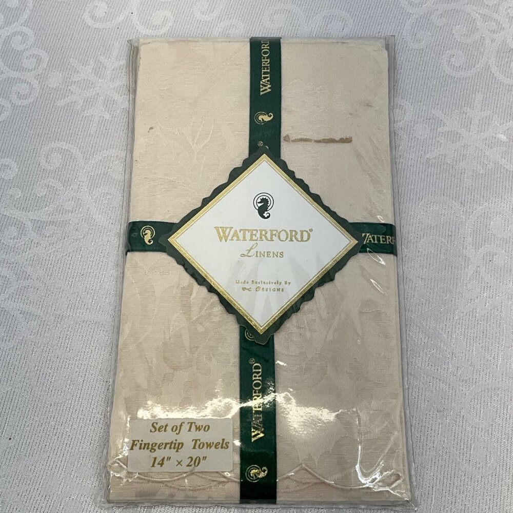 Waterford Linens Fingertip Towels Set Of‎ 2 14"x20" Cream Jacquard Cotton Blend